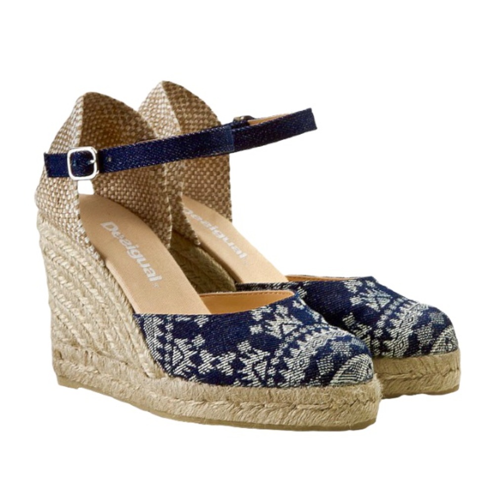 DESIGUAL 'Sabado' Printed Denim Espadrille‎ Wedges. Size 9